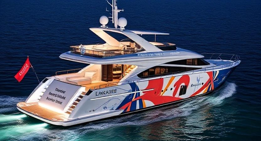 Branded corporate yacht rental in Dubai for product launch.