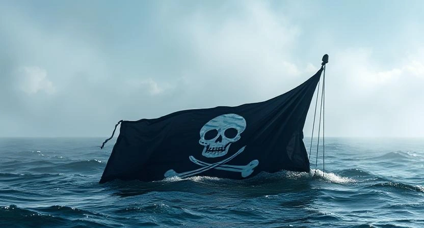 Blackbeard’s pirate flag sinking after his final defeat.