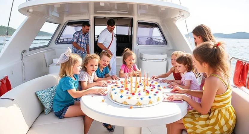 Family-friendly yacht rental birthday party in Dubai with kids.