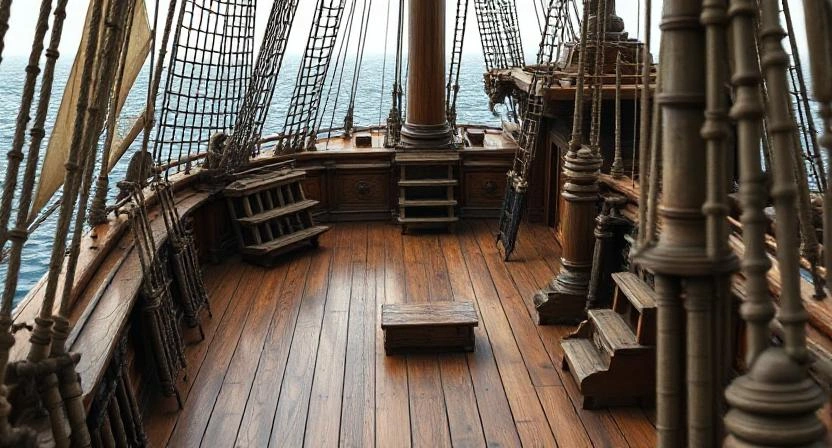 Historical recreation of Queen Anne’s Revenge deck design.