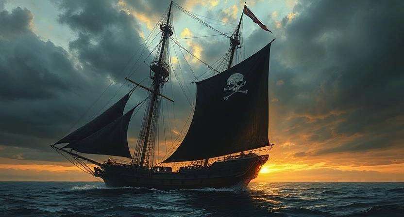 Blackbeard’s infamous flagship Queen Anne’s Revenge at sea.