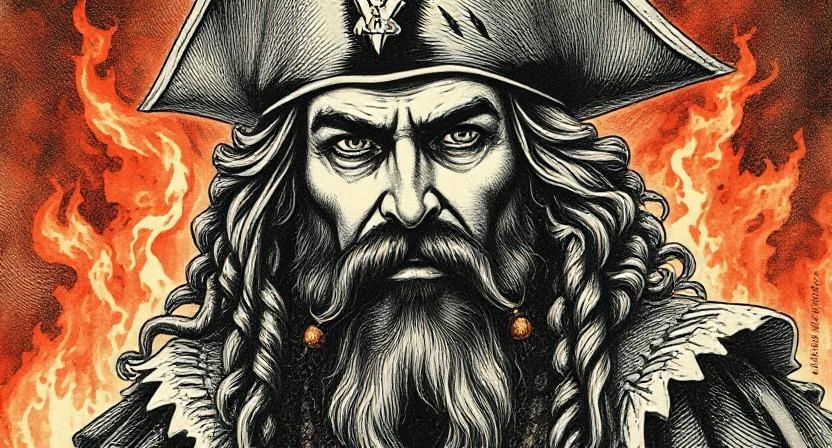 Classic illustration of Blackbeard, the legendary pirate.