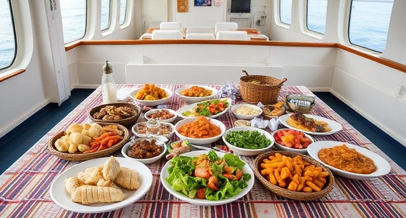 Family dining onboard during yacht rental in Dubai.