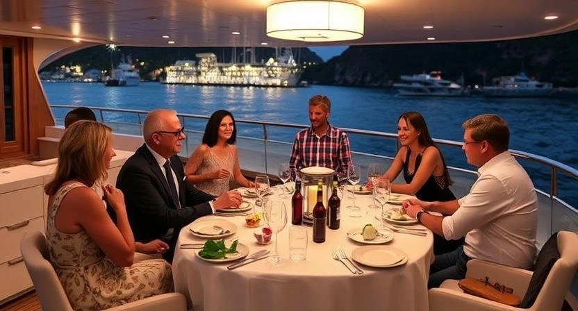 Gourmet dining onboard yacht rental Dubai.