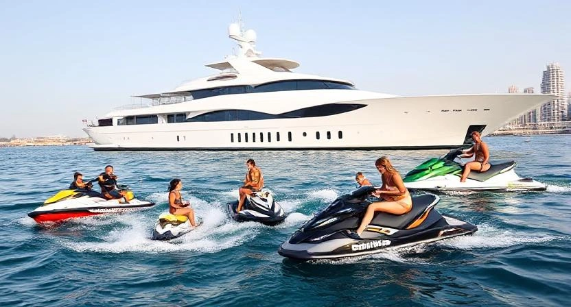 Family watersports experience with yacht rental in Dubai near Palm Jumeirah.