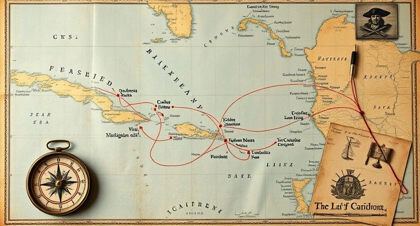 Edward Teach Blackbeard pirate routes map.