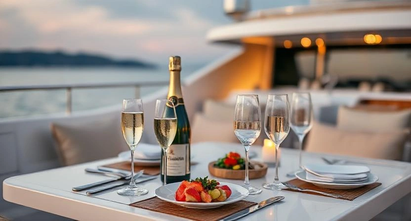 Luxury yacht rental Dubai with gourmet dining experience.